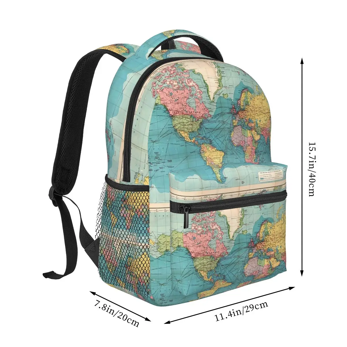 Vintage Blue Rainbow Historical World Map Backpacks Boys Girls Bookbag Students School Bags Cartoon Laptop Rucksack Shoulder Bag