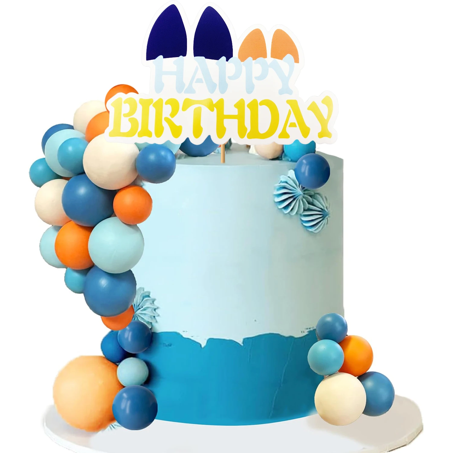 Adornos para tarta de perro azul, adornos para tarta con bolas, decoraciones para tarta de cumpleaños azul y naranja para Baby Shower, decoración de tarta de cumpleaños
