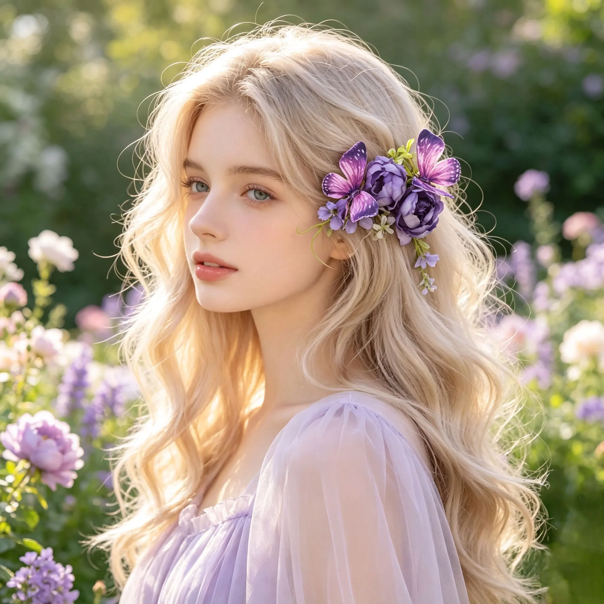 Women Fashion Photoshoot - 紫色の蝶の花のヘアクリップ、女性用人工牡丹の花のヘアアクセサリー、ブライダルウェディングパーティーの写真撮影用ヘッドピース