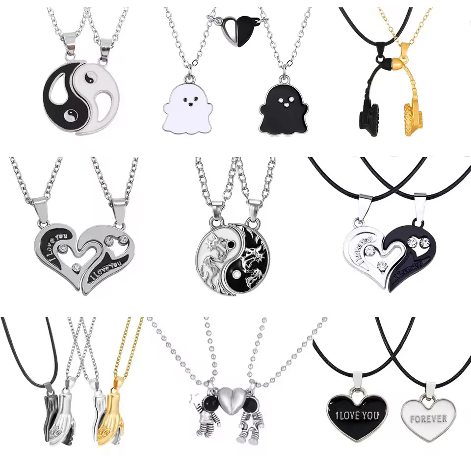 I Love You Best Friends Couple Necklace Jewelry Puzzle BFF Key Lock Tai Chi Heart Pendants Necklaces For Women Men Gift Collier