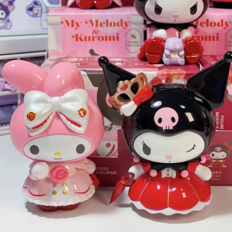 Figura de Anime Sanrio My Melody Kullomi, Linda muñeca serie Rose y Earl, caja ciega, modelo de juguete, regalo de colección de escritorio