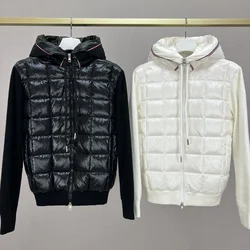 Winter men down jacket Knitted splicing Hooded 95% white goose down filling Leisure Solid color fashion Everyday sweater coat