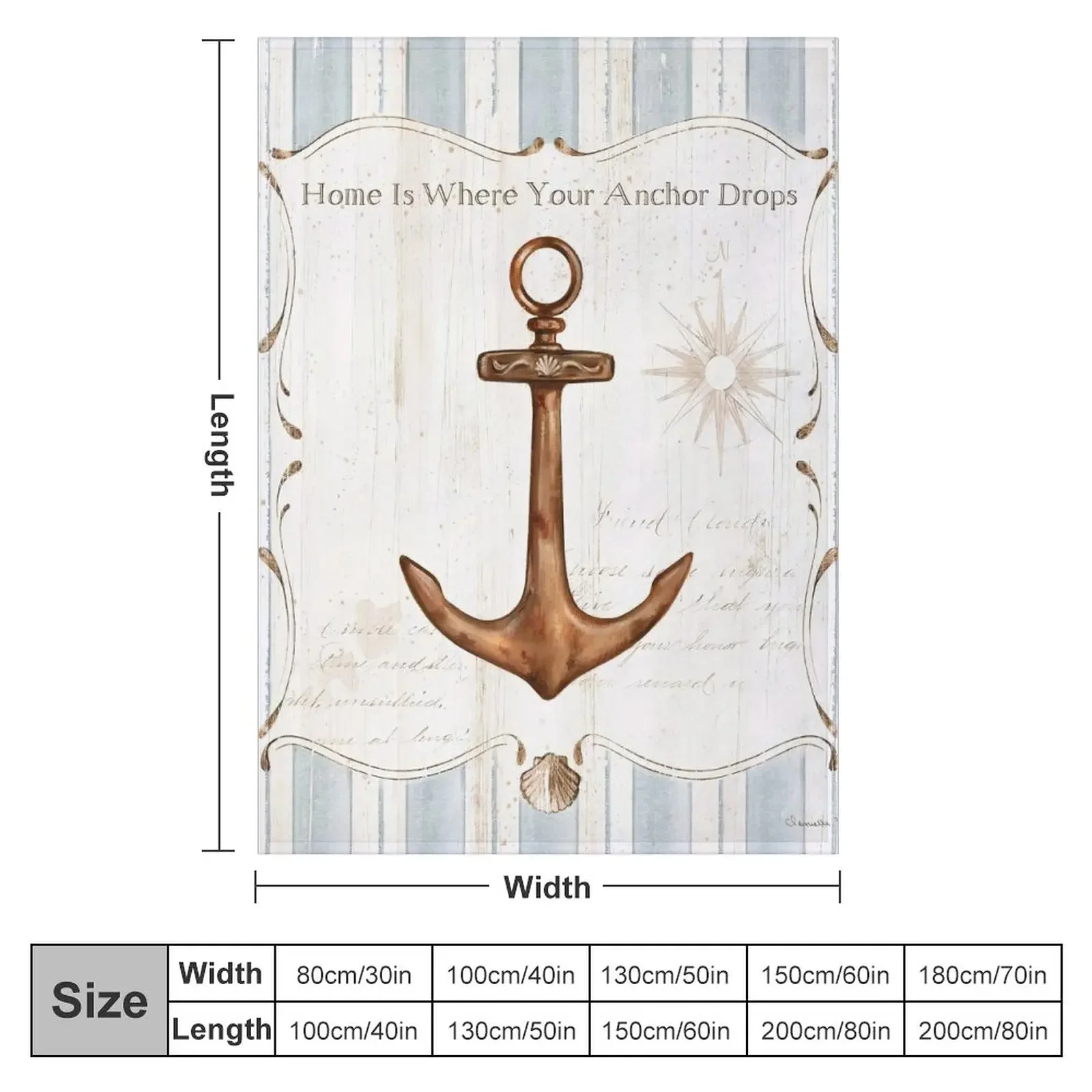 Nautical Sailor Painted Printed Blanket Anchor Plush Bedspread RV Winter Bed Blanket Home Textile Living Room Blanket