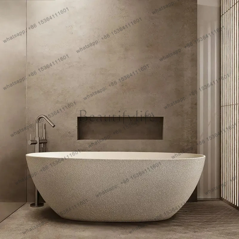 Wabi Sabi Cream Bathtub - Freestanding Artificial Stone Soaking Tub For Luxury Hotel & Minimalist Villa Bathroom
