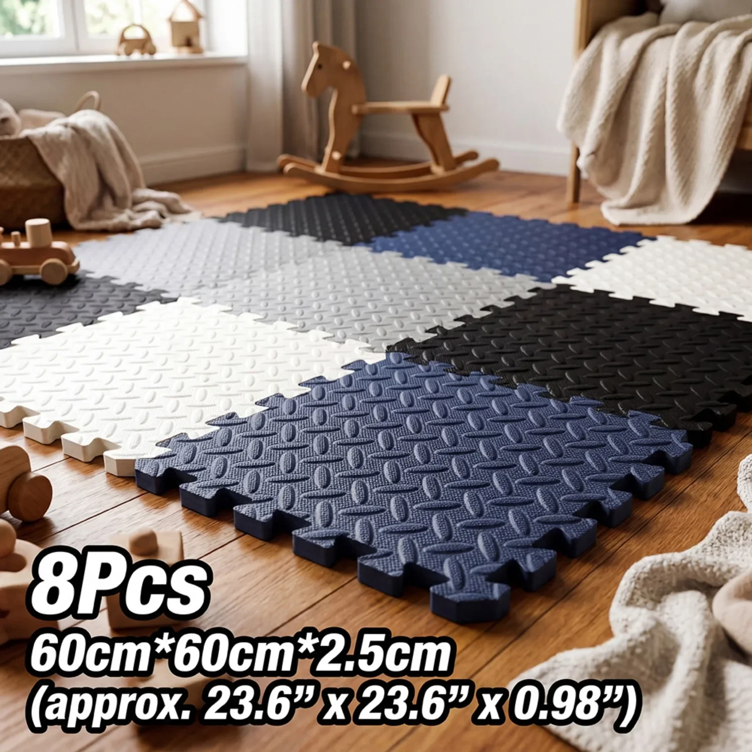 8Pcs 60x60cm EVA Foam Mat Living Room Bedroom Floor Rug Splicing Carpet 2.5cm Thicken Non-Slip Gym Yoga Fitness Shock Floor Pad