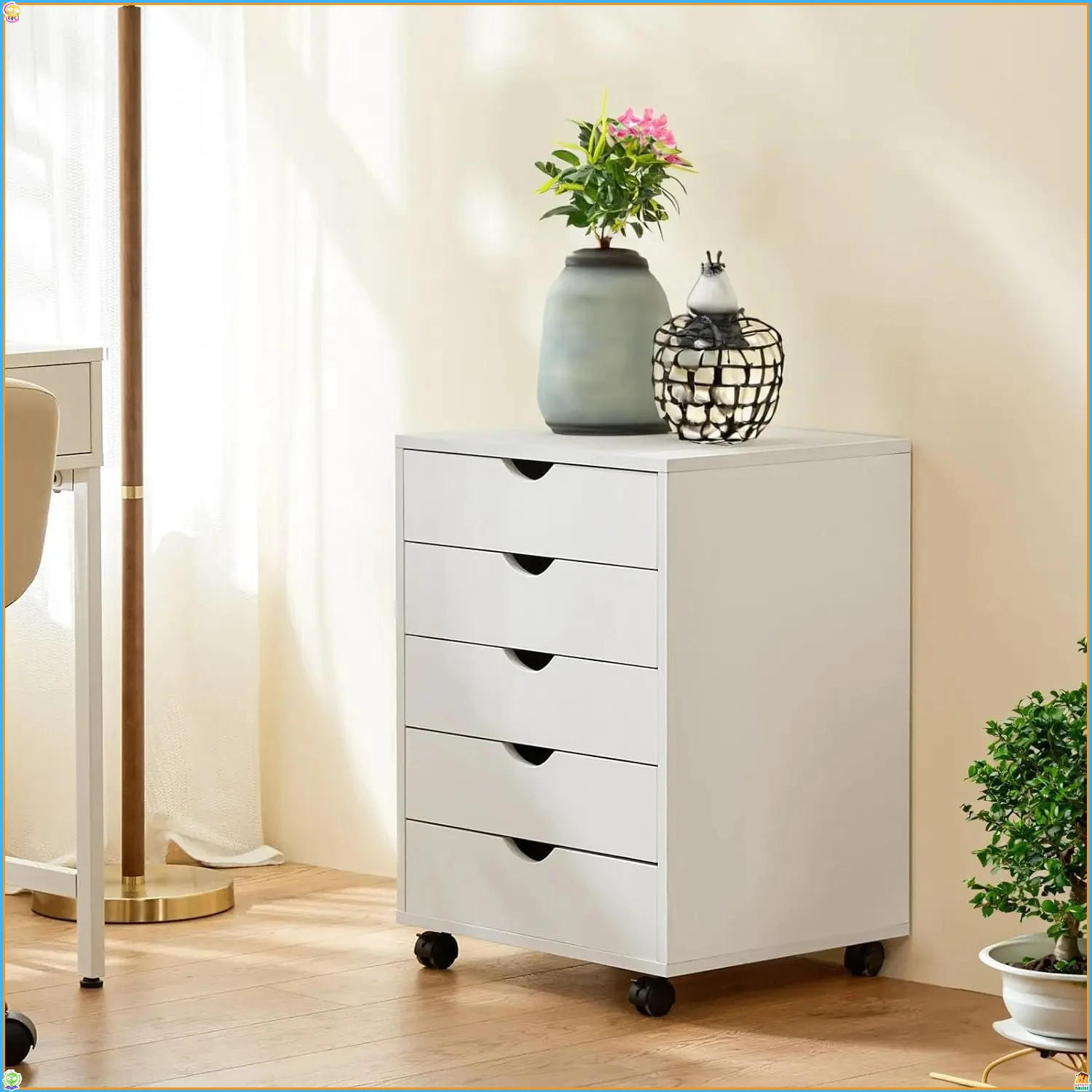 5-Drawer Mobile File Cabinet on Wheels, Under Desk Vertical Storage for Home Office, White