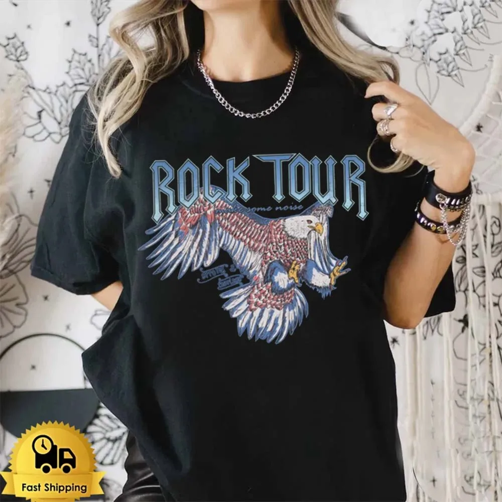 

Summer Trend Short Sleeved Fashionable Women's Rock Tour Printed Clothing 90s Casual Women's T-Shirt Fun Pattern O-Neck T-Shirt