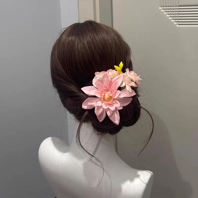Jepit Rambut Bunga Lily Cakar Rambut Bunga Plastik untuk Wanita Anak Perempuan Klip Hiu Serbaguna Manis Aksesori Rambut Indah