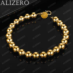 ALIZERO 18K Gold Bracelet 4/6/8/10/14MM Smooth Beads Ball Chain Bracelets For Woman Men Fashion Wedding Party Gift Fine Jewelry