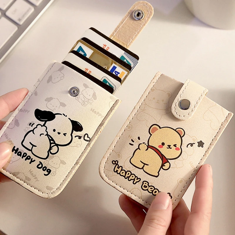 Cute Cartoon Bear Card Holder Women Small Unique Large Capacity Multi-card Slot Ultra-thin Small Compact Card Clip