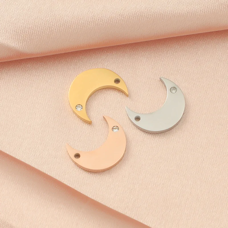 

10Pcs/Lot Moon With Drill Pendant Stainless Steel Mirror Polish Handmade Jewelry For DIY Necklace Charms Gifts