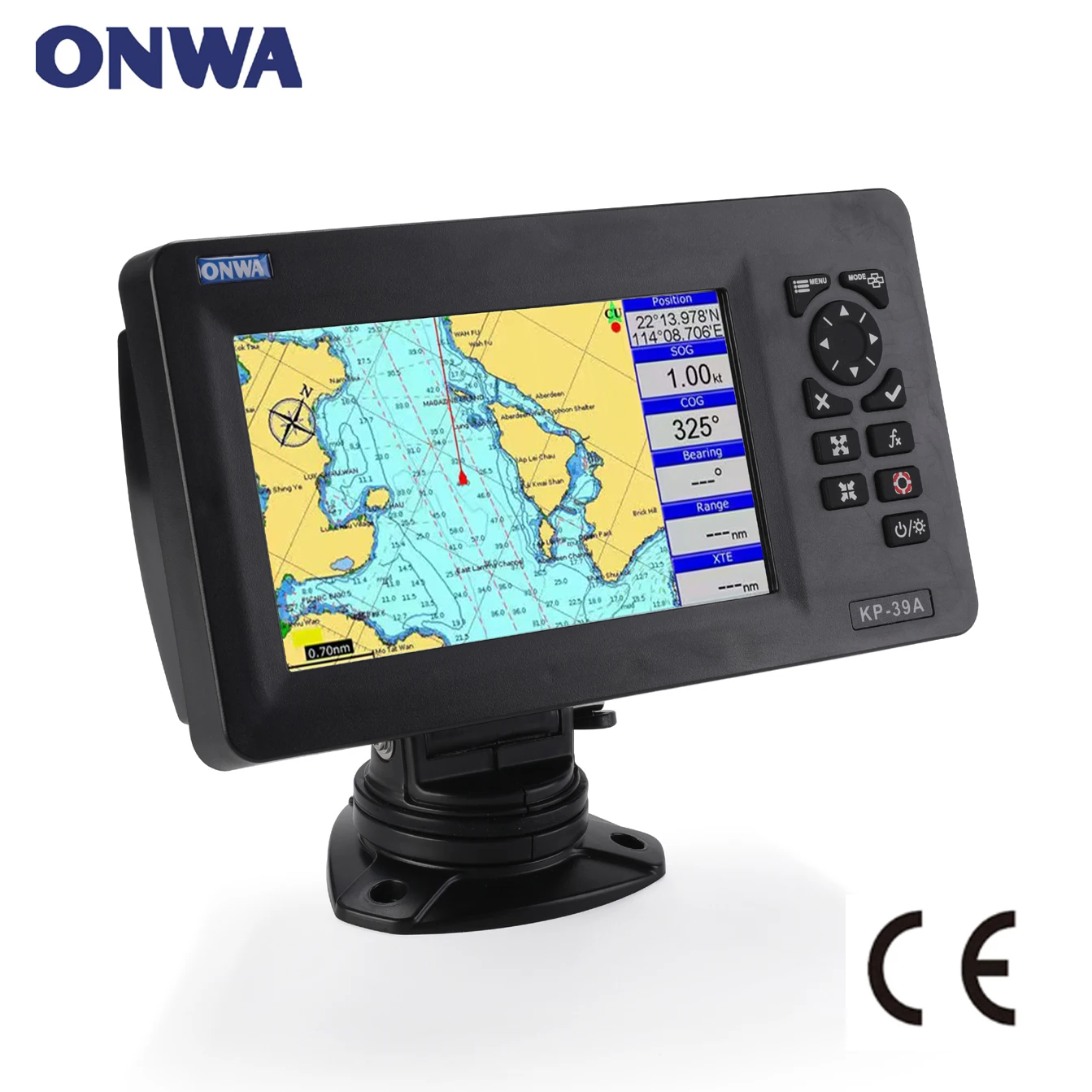 ONWA KP-39A 7-inch Color LCD GPS Chart Plotter with GPS Antenna and Built-in Class B+ AIS Transponder Combo Marine GPS Navigator