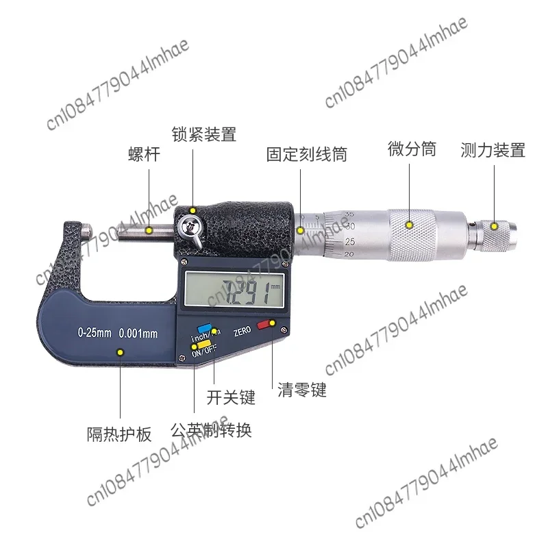 

Special Probe Digital Micrometer, Double Pointed Round Head Knife Edge Blade Small Head 0-25mm Outer Diameter