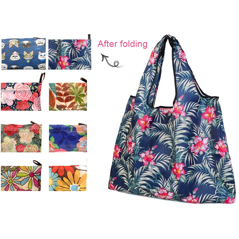 Eco-Friendly Foldable Large Shopping Bag Washable Reusable Easy to Carry Capacity Handbags Grocery Bag Tear-Proof Nylon Bag