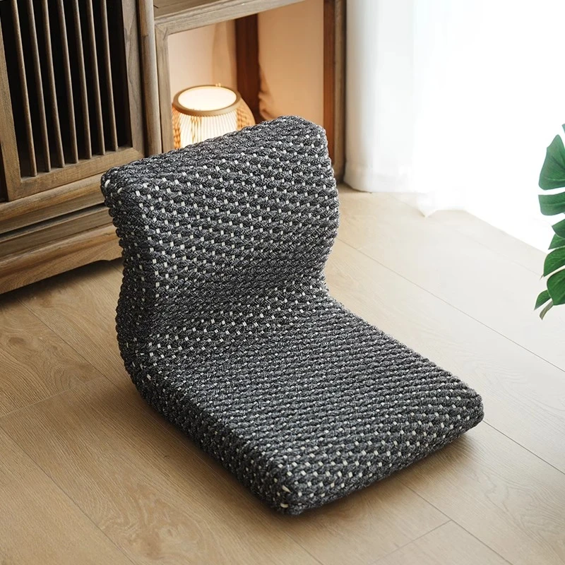 Handwoven Tatami Chair Japanese Floor Seat with Backrest Rope Woven Meditation Stool Legless Zen