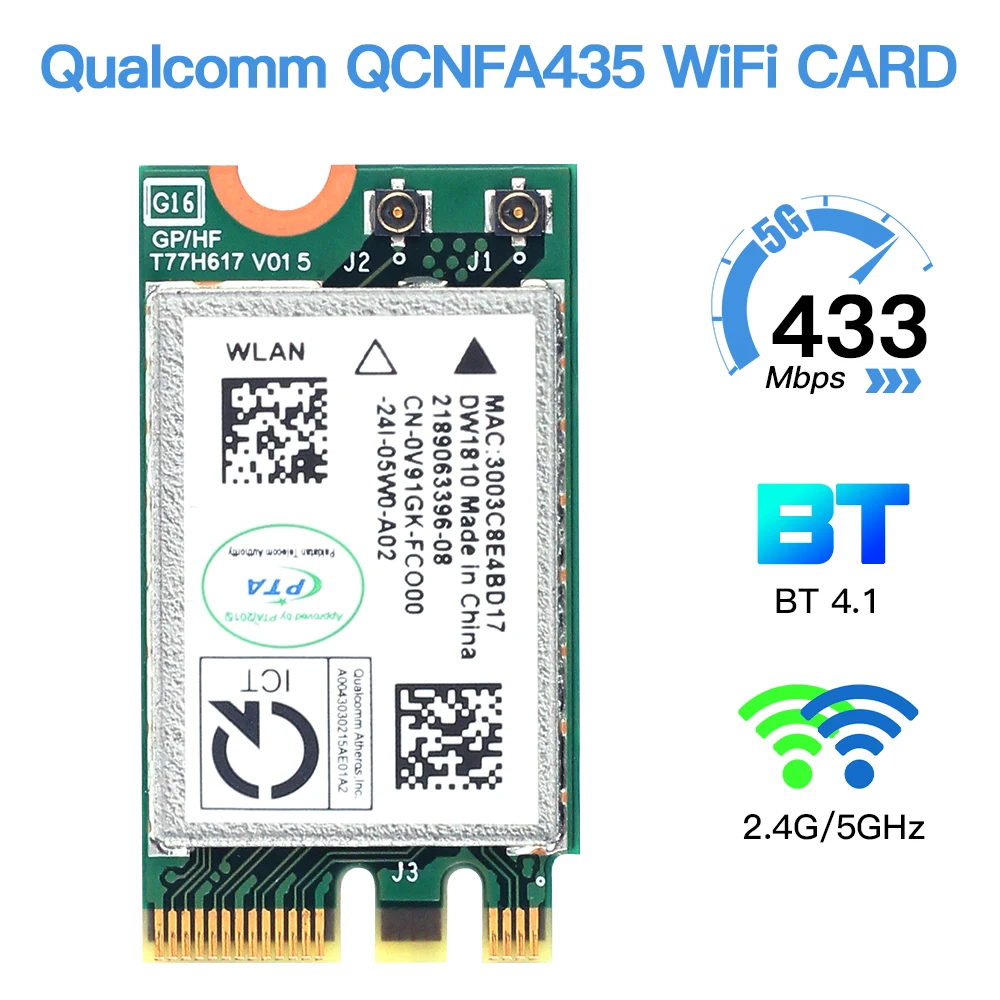 Tarjeta WiFi Qualcomm QCA9377 de doble banda, adaptador Bluetooth 4,1 802.11AC, adaptador de red QCNFA435 NGFF para Win7/8/10 para PC/ordenador portátil