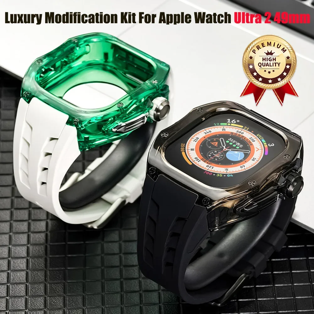 Modification Kit Sport Rubber Strap for Apple Watch Ultra2 49mm Clear Case Rubber Correa for IWatch 9 49mm Bracelet  Accessories