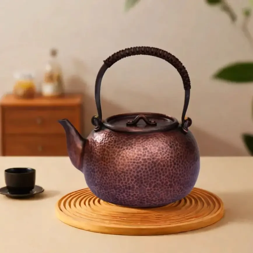 Traditional handmade purple copper kettle, Home copper pot for brewing tea, Health teapot, Large capacity boiling water kettle