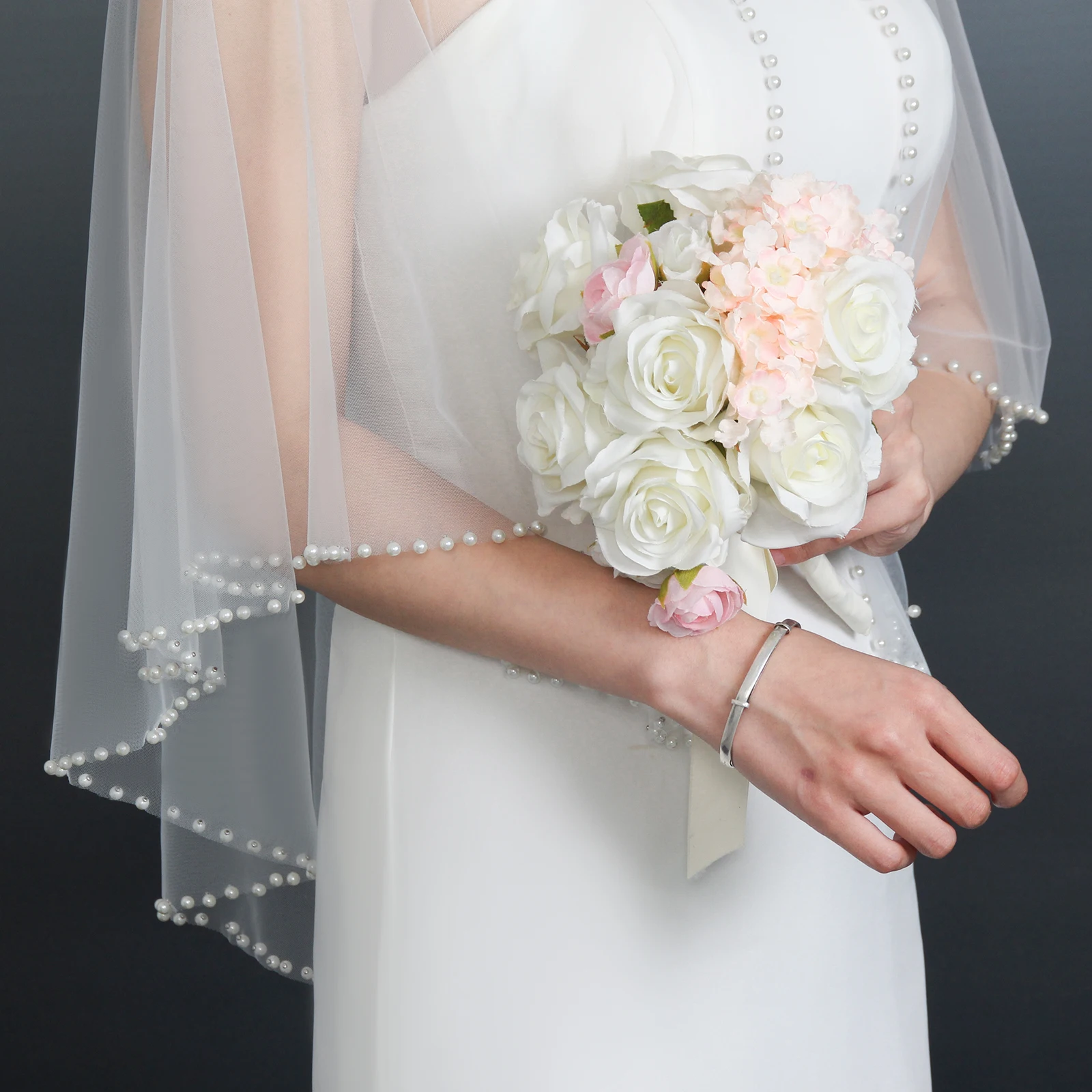 الزفاف الزفاف المحاصيل الأعلى اللؤلؤ الدانتيل شال مطعمة يدويا مناسبة لحفلات الزفاف الاحتفالات أنيقة الزفاف التبعي GP24 #6