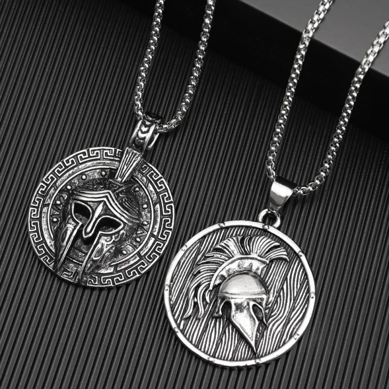 Fashionable And Domineering Spartan Warrior Retro Medal Pendant Necklace Brave Personalized Sweater Clavicle Chain