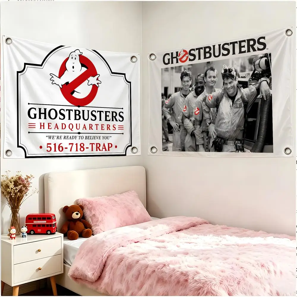 Movie Comedy Ghostbusters Flags Four Ring Borderless Art Decor Indoor Outdoor Use Simple Hang And Install