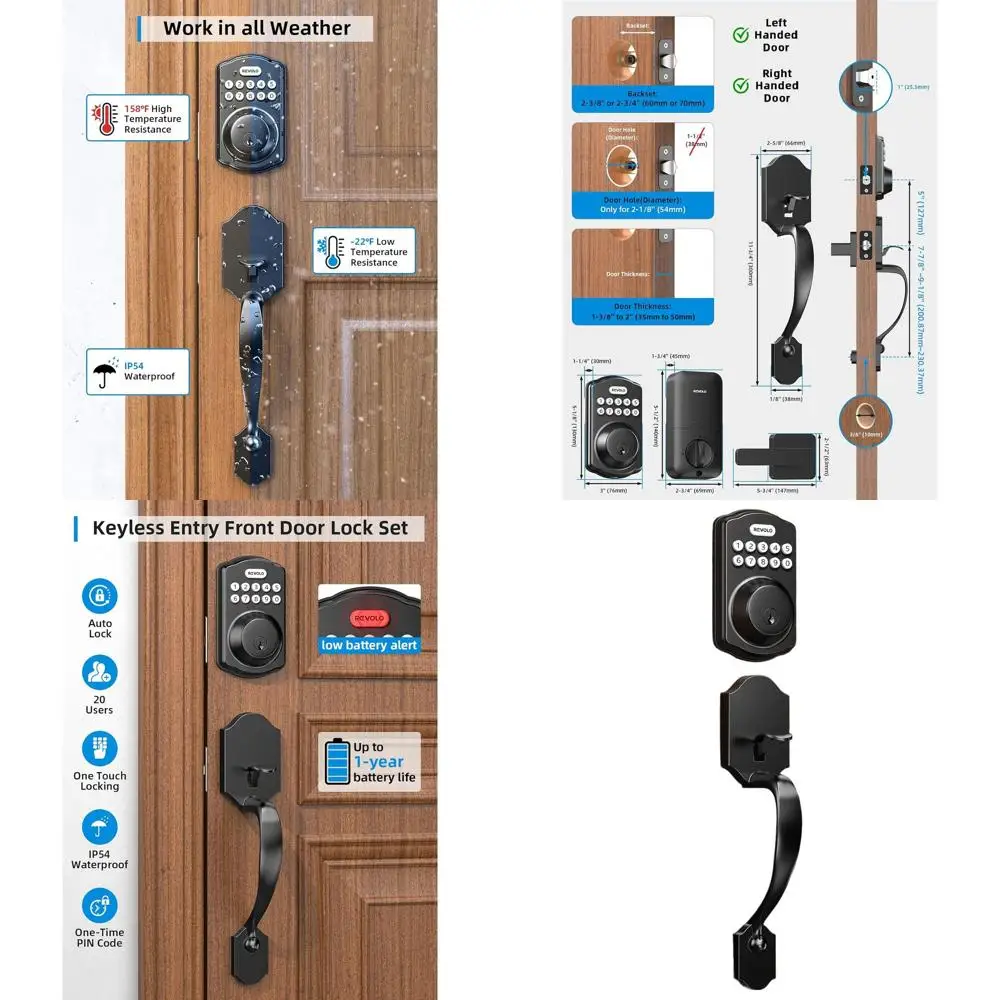 

Smart Keypad Deadbolt with Auto-Lock, Keyless Entry, Handle, Anti-Peek Password, Matte Black