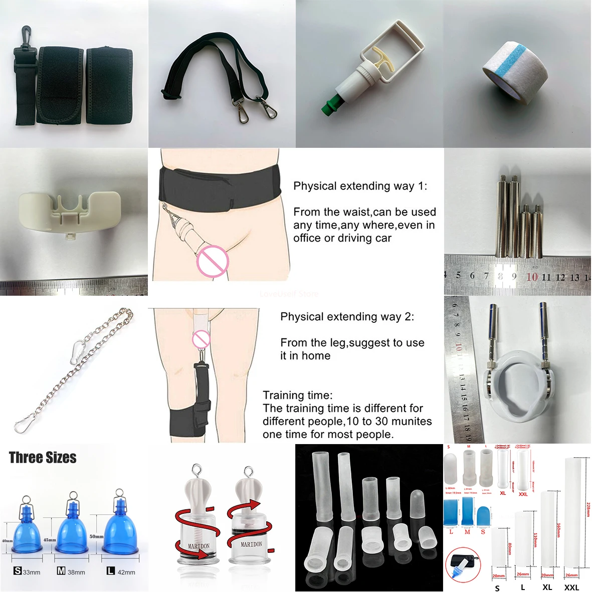 Accessori per l'estensione del pene varie dimensioni Penile Master Cup Sleeve Belt Enlarger System giocattolo del sesso per gli uomini barella Enhancement