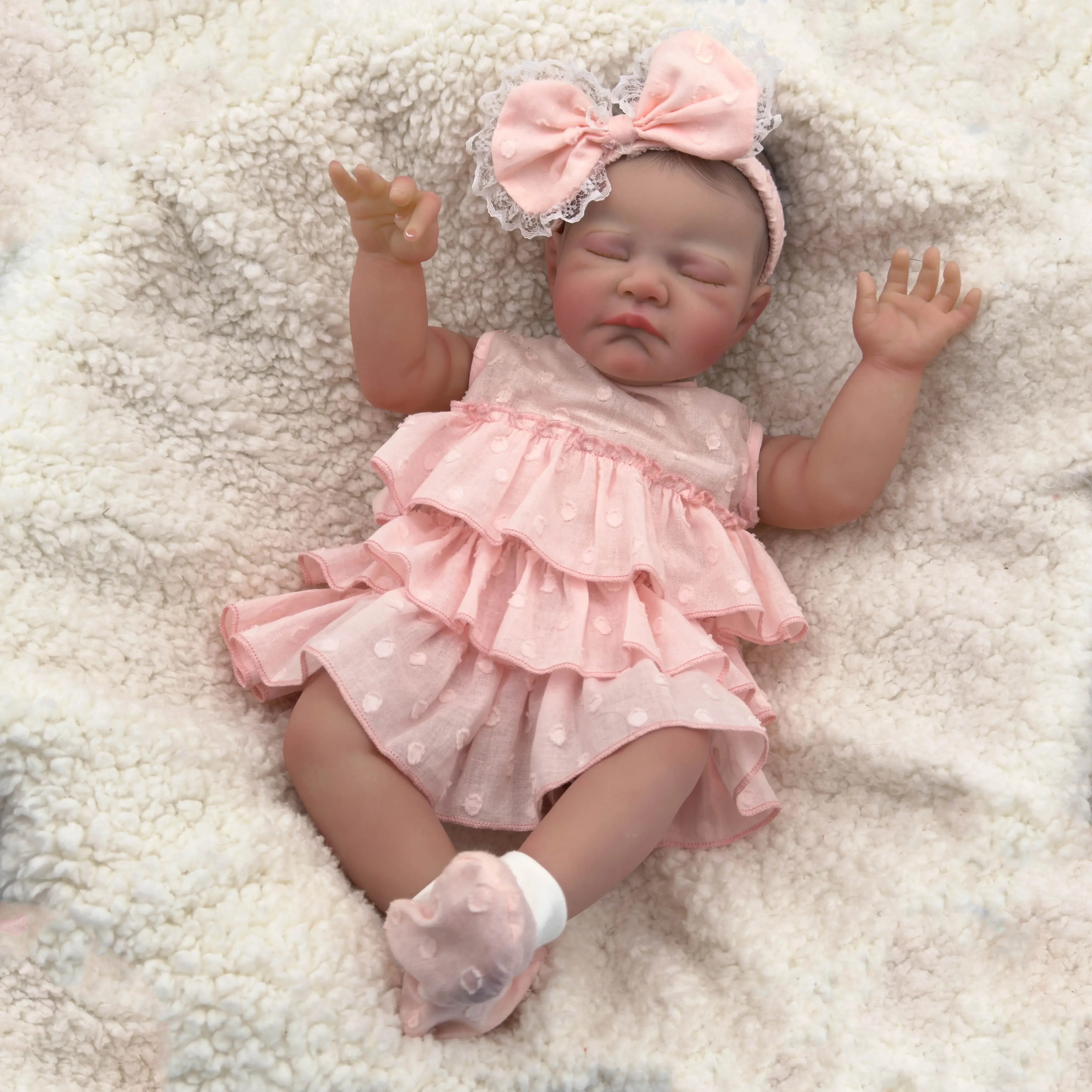 NPK 20inch August Reborn Baby Doll Already Painted Finished Same As Picture Lifelike Soft Touch 3D Skin Hand-Draw Hair Visible