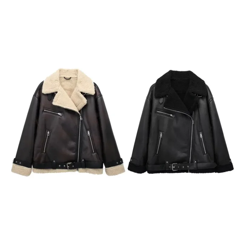 

Traf woman fashion solid coats casual slim double sided jacket with belt double pockets outwear 2023 autumn