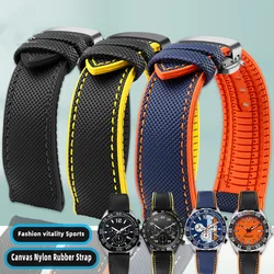 Canvas Nylon Rubber Strap 20mm 22mm For TAG HEUER F1 Gulf Oil Racing Submarine Omega seahorse Series Men Watch accessories