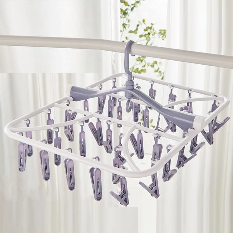 12-40 Clips Drying Rack Windproof Multi Clip Sock Hang Folding Clothes Hanger Folding Storage Plastic Drying Socks Rack