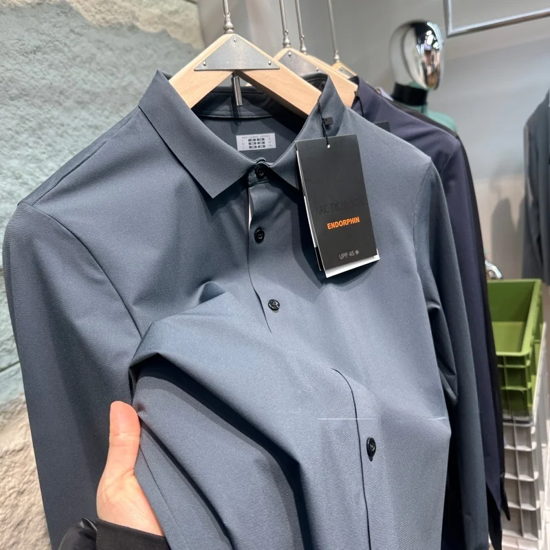

Busin Casual Commute Long Sve Men's irt Elastic No Ironing Qui Dry Spring Stand Fit Nylon Spandex Thin Sle