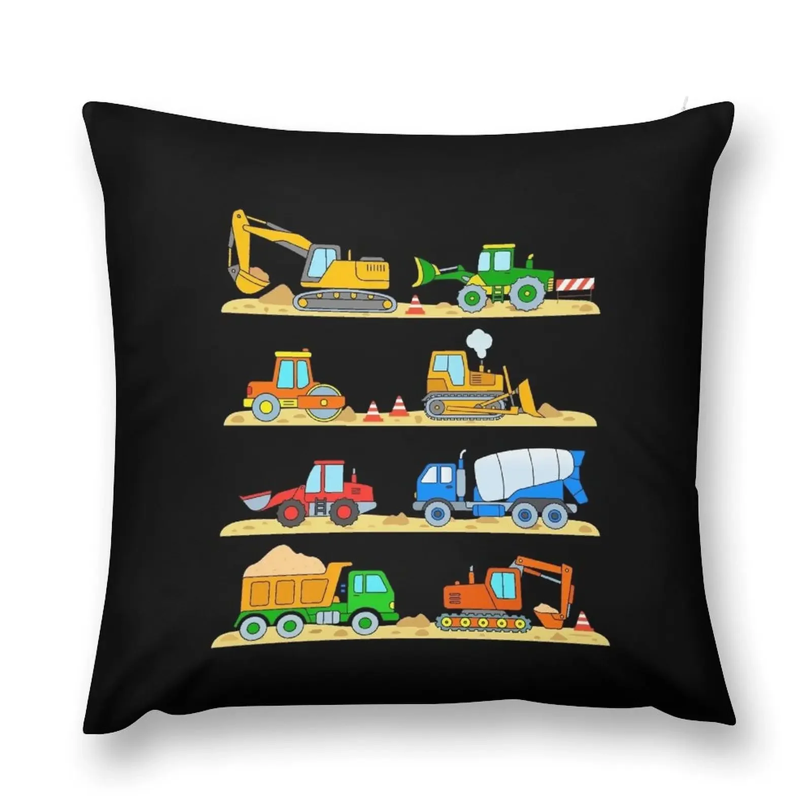 Construction Digger Dump Truck Bulldozer Concrete Mixer Throw Pillow Ornamental Pillow pillow