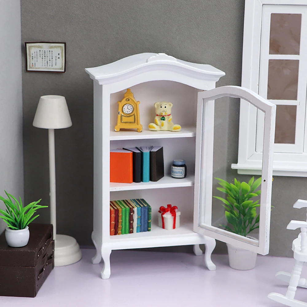 1/12 Poppenhuis Miniatuur Houten Showcase Mini Vitrinekast Meubels Speelgoed voor Poppenhuis Accessoires Decoratie ob11 bjd