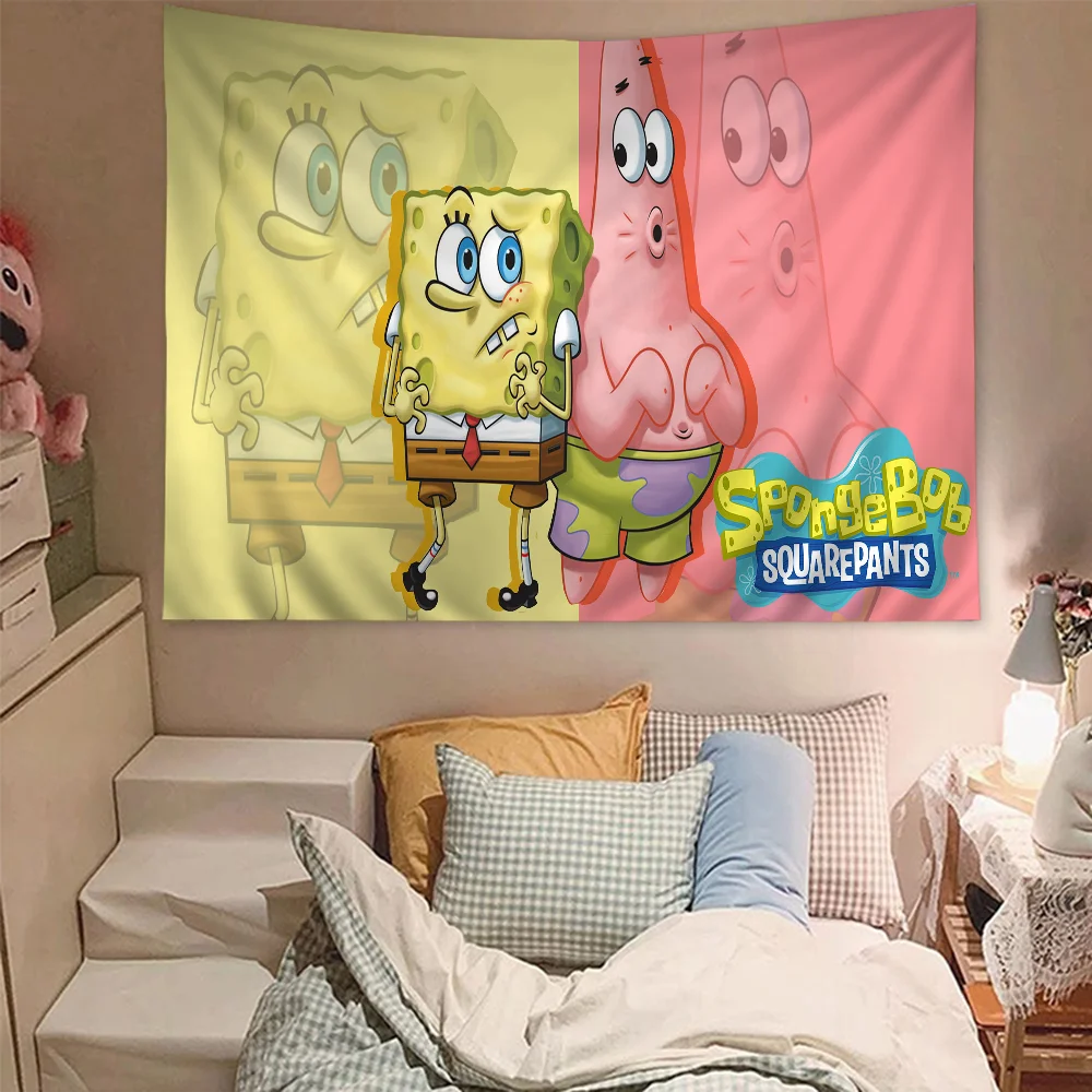 Cartoon S-Sponge-B-Bob Colorful Tapestry Wall Hanging Home Decoration Hippie Bohemian Decoration Divination Wall Art Decor