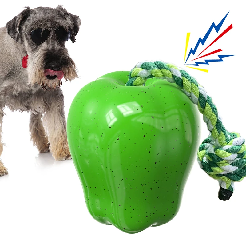 Apple Shaped Chewing Dog Toy with Squeaky Sound for Teeth Grinding and Outdoor Practice