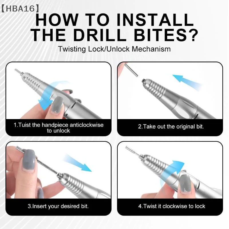 ómHBA16 Parque Elektrische DC Nagelboor Pen Handvat Bestand Polish Grind Machine Manicure Pedicure Tool Voor Nagels Boormachine Accessoires