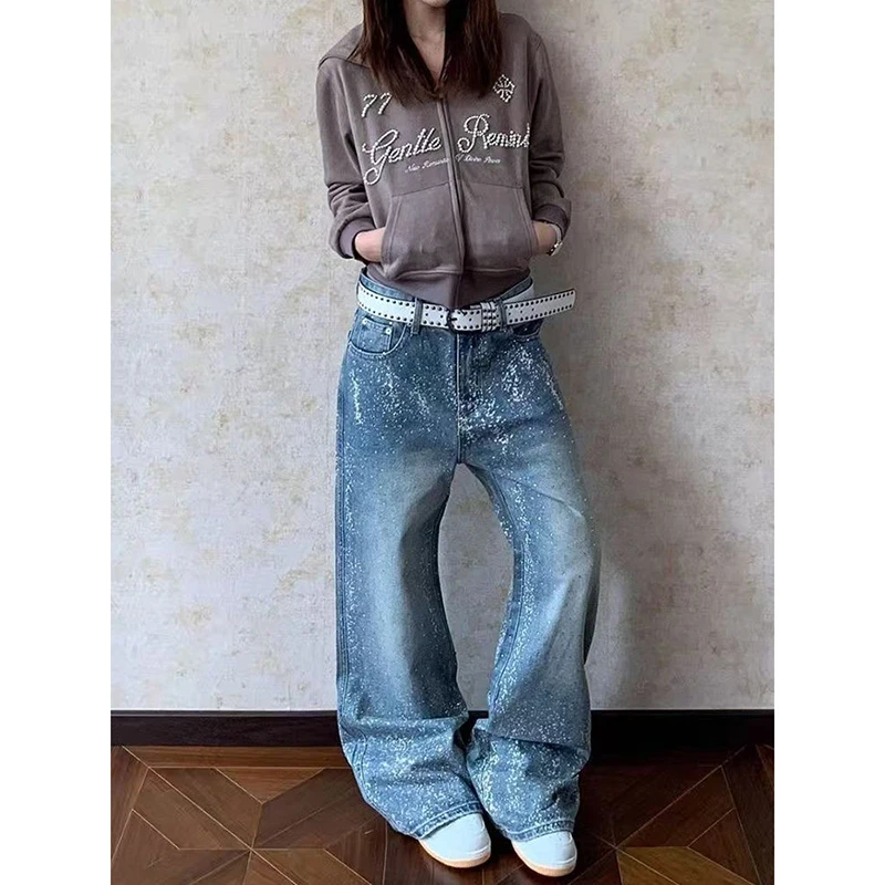 

Женские винтажные синие джинсы Y2k, уличная одежда, Harajuku, широкие джинсовые брюки, американские ретро 2000-х годов, большие брюки-бойфренды