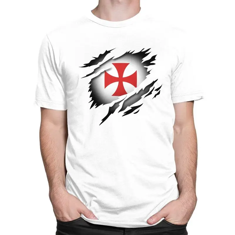 Custom Male Knight Templar Cross T Shirts Short-Sleeve Cotton Tshirts Streetwear T-shirt Casual Tees Loose Fit Clothing