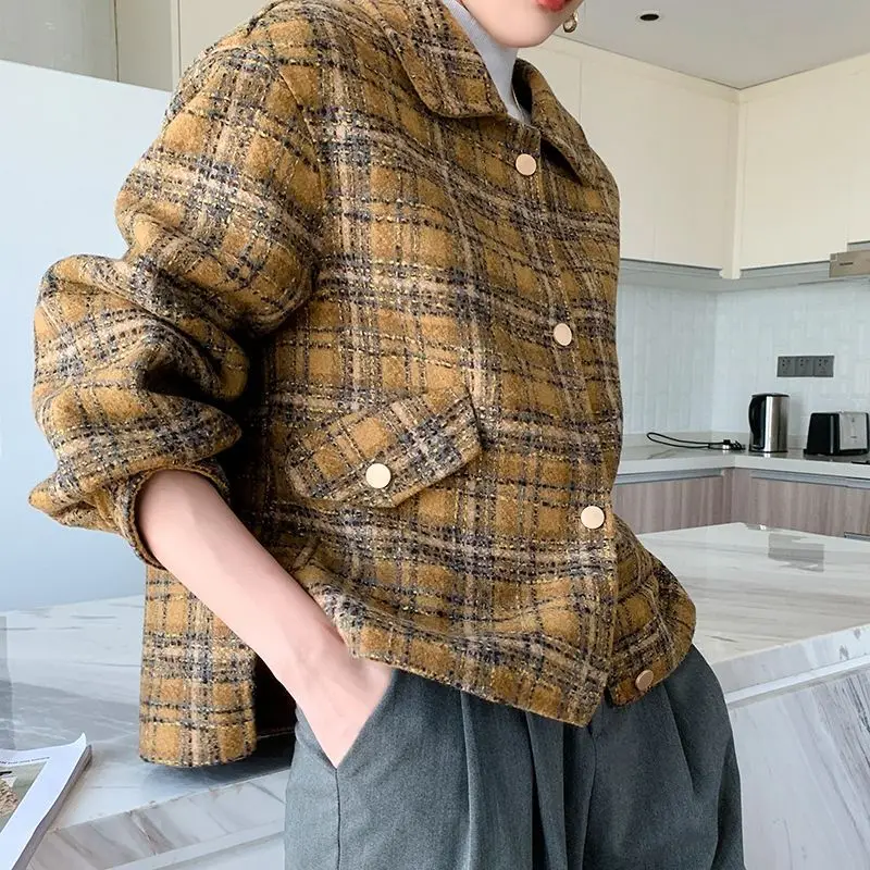 موضة منقوشة على الوجهين معطف مخملي المرأة الخريف والشتاء جديد تنوعا عطر صغير الراقية معطف الصوف