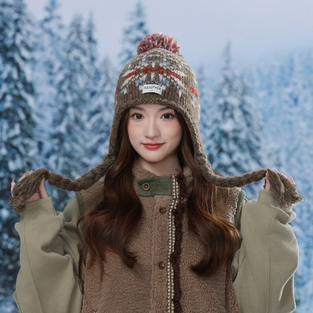 

Casual Jacquard Knitted Beanies Caps Weave Y2k Ear Protection Cap Twists Braid Korean Style Women Wool Cap Women