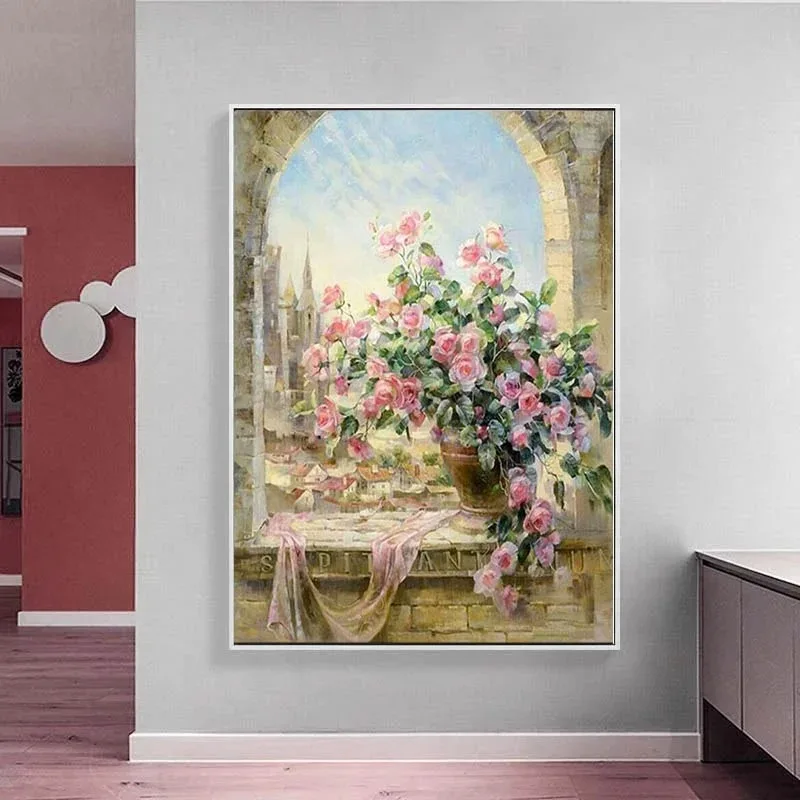 Pink Peony Flowers Paintings Pot Culture Plants Posters And Prints Nordic Pastoral Canvas painting Wall Art Decor Picture Room
