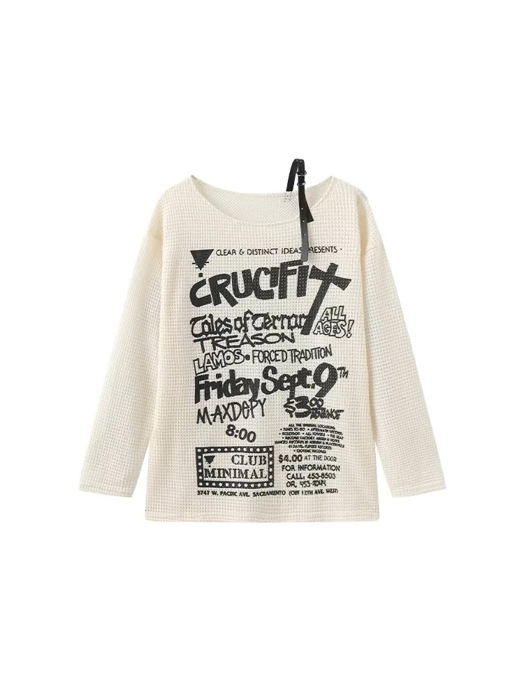 HOUZHOU Vintage Letter Graphic T-shirts Women Off Shoulder Y2k Aesthetic Oversized Grunge Punk Korean Harajuku See Through Tees