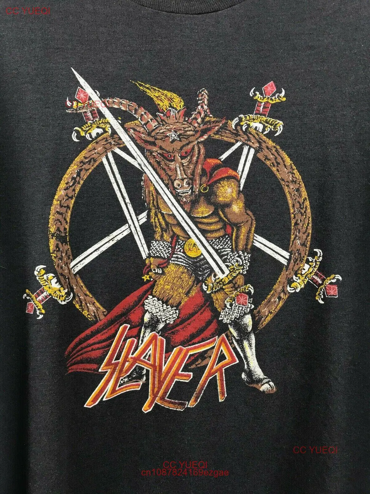 Винтажная футболка 80s SLAYER World Tour черная унисекс из хлопка Винтажная футболка 80s SLAYER World Tour черная унисекс из хлопка