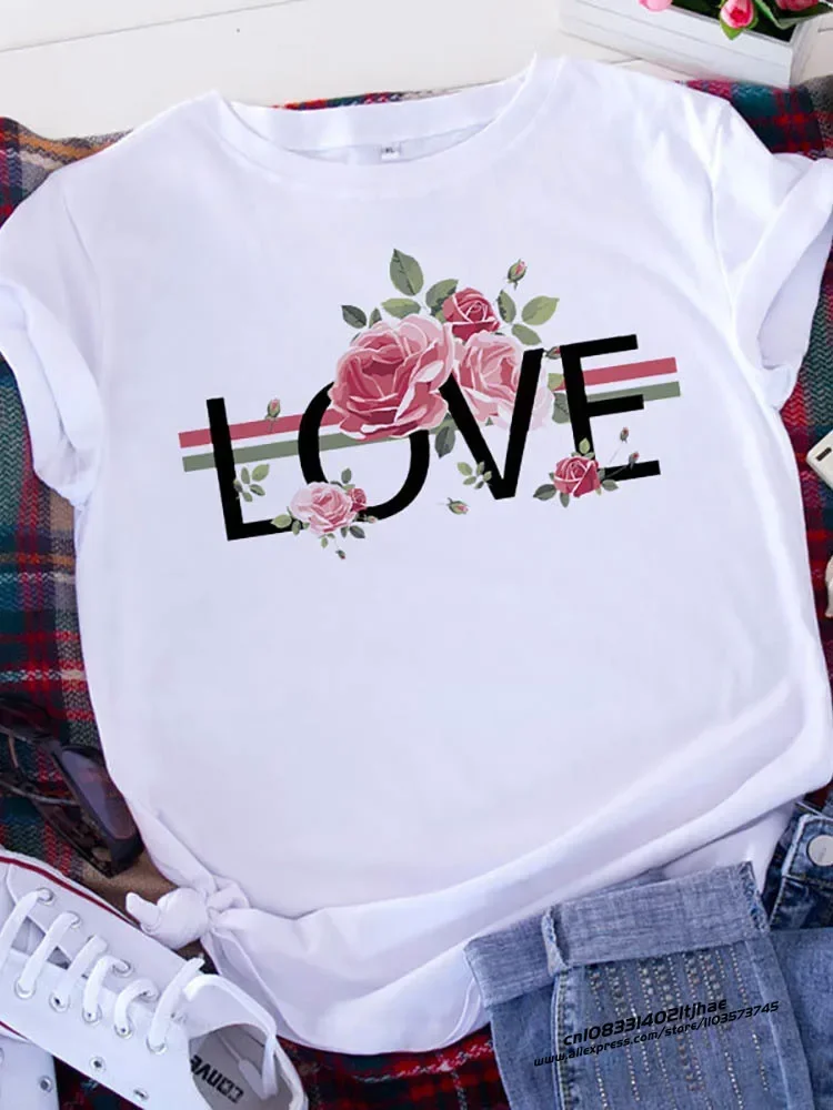 T-shirt Graphic Printed T Shirt Free Spirit Brave Soul Women Short Sleeve Leopard Love Tshirt Valentine's Day Heart Woman Tee