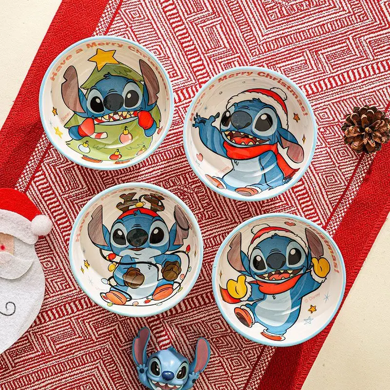 

Disney Stitch Cartoon Light Luxury Ceramic Rice Bowl Tableware Set Home Creative Rice Bowl 4-piece Set