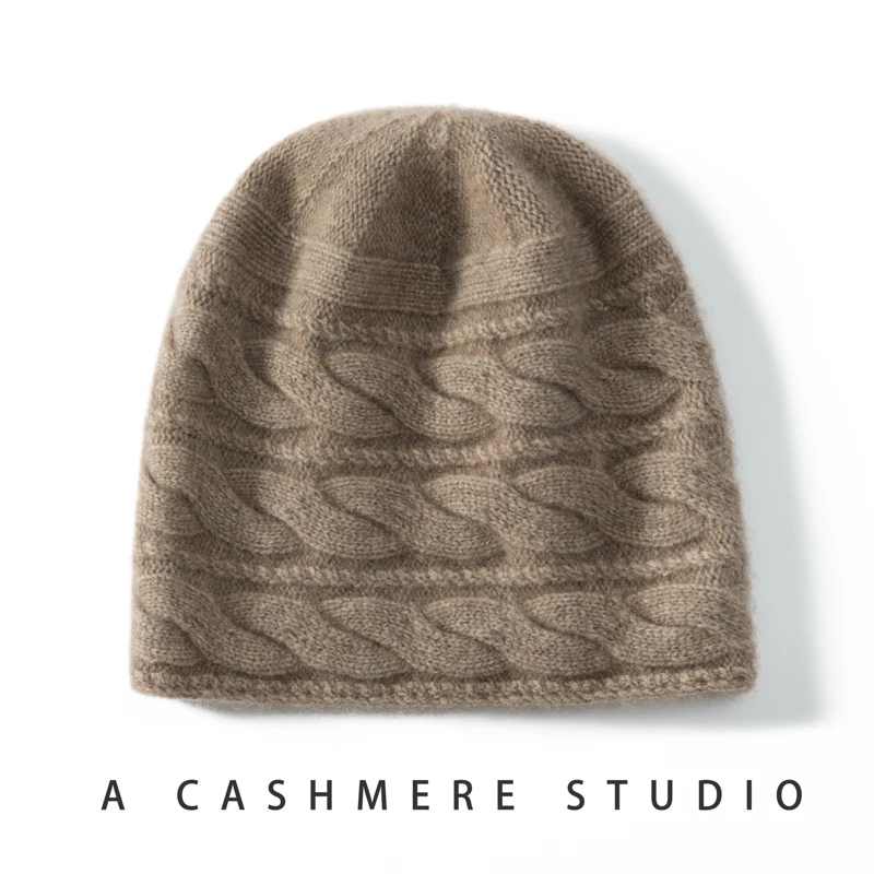 Women Hat 2025 Winter New 100% Goat Cashmere Knitted Hats Soft Warm Headgears Lady Fashion Jacquard Thicken Cap Cashmere Cap