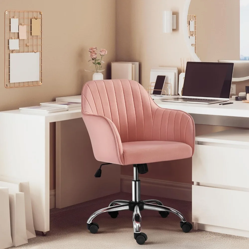 Pink Desk Chair Cute Office Chair Velvet Vanity Chairs Desk Chairs Comfy Modern Aesthetic Accent Height Adjustable