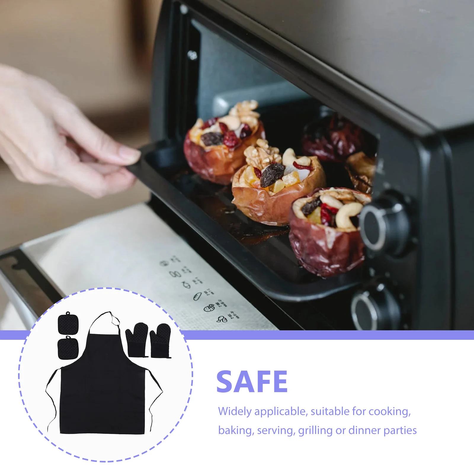 

1 set Apron Set Heat Resistant Oven Mitts Non Slip Silicone Texture Cooking Baking Grilling Kitchen Chef Women Gifts