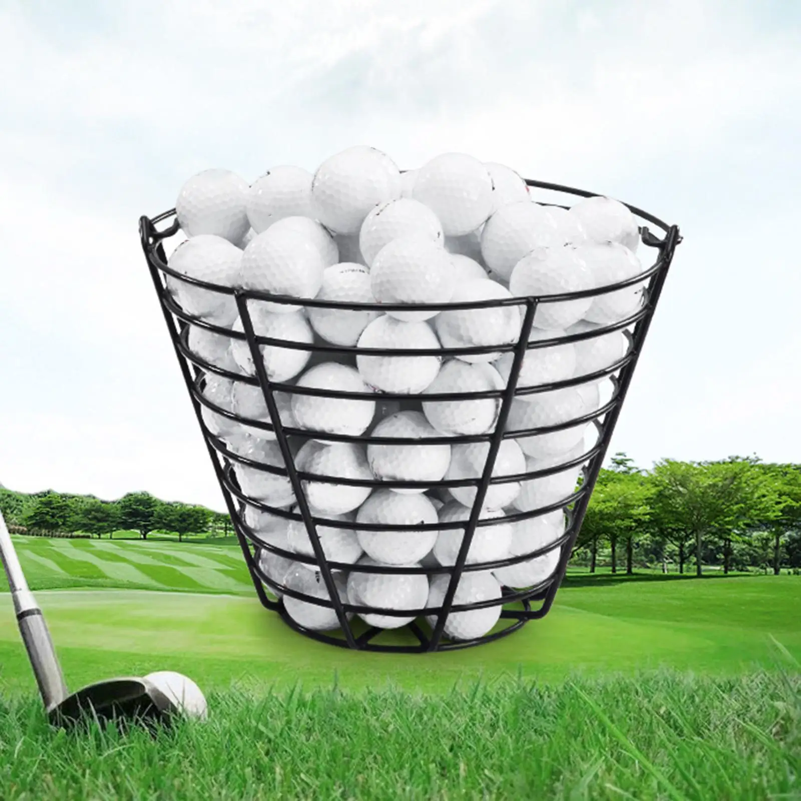 Golf Ball Storage Basket Portable Iron Golf Ball Holder Bucket with Handle for Driving Range Practice Supplies view 3